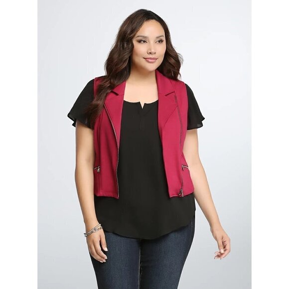 Torrid Beet Red Cropped Zip Moto Jacket 2 - Picture 2 of 5